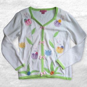 Bobbie Bell Vintage Cardigan Sweater Easter Bunny Rabbit Embroidered sequin 2X
